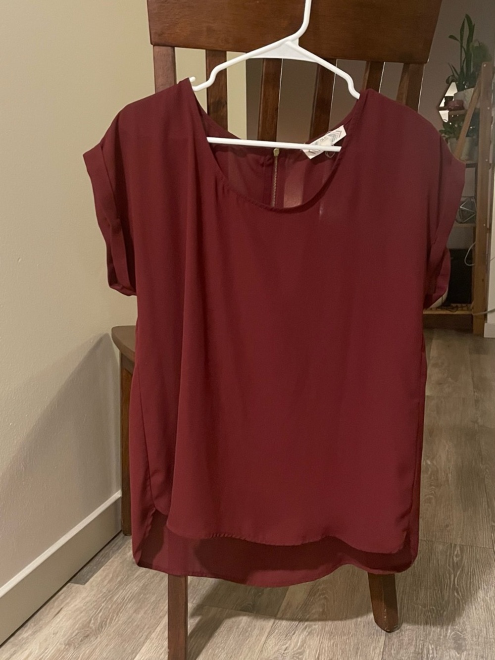 Pink Rose Burgundy Short Sleeve Blouse